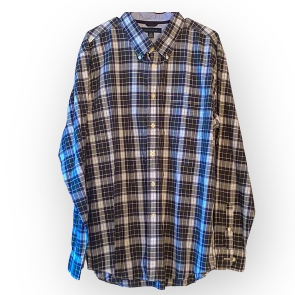 Tommy Hilfiger Black Casual Button Down Shirt Mens XL Plaid Longsleeve